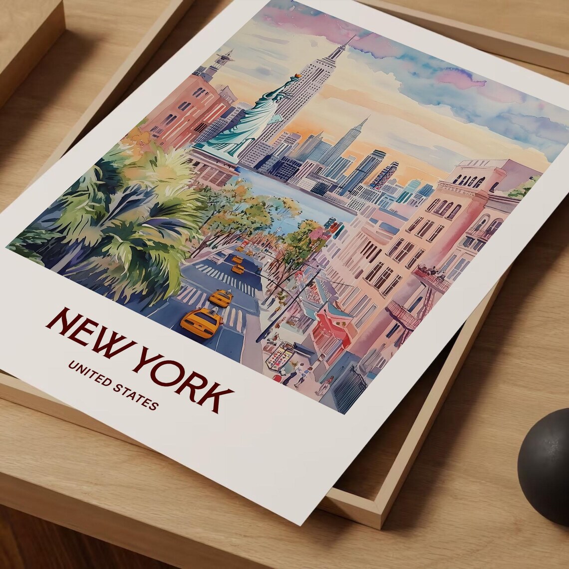 New York City Skyline Statue of Liberty Watercolor Travel Poster - Image 2