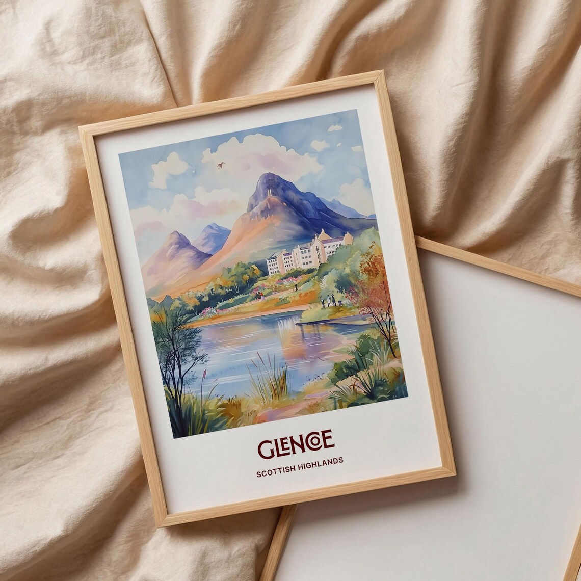 Glencoe Scottish Highlands Mountain Lake Watercolor Scenic Travel Poster - Image 3