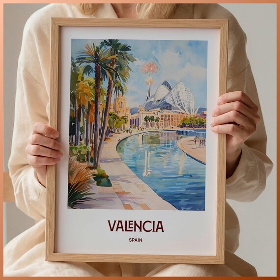 Valencia Spain City of Arts Waterfront Promenade Watercolor Poster