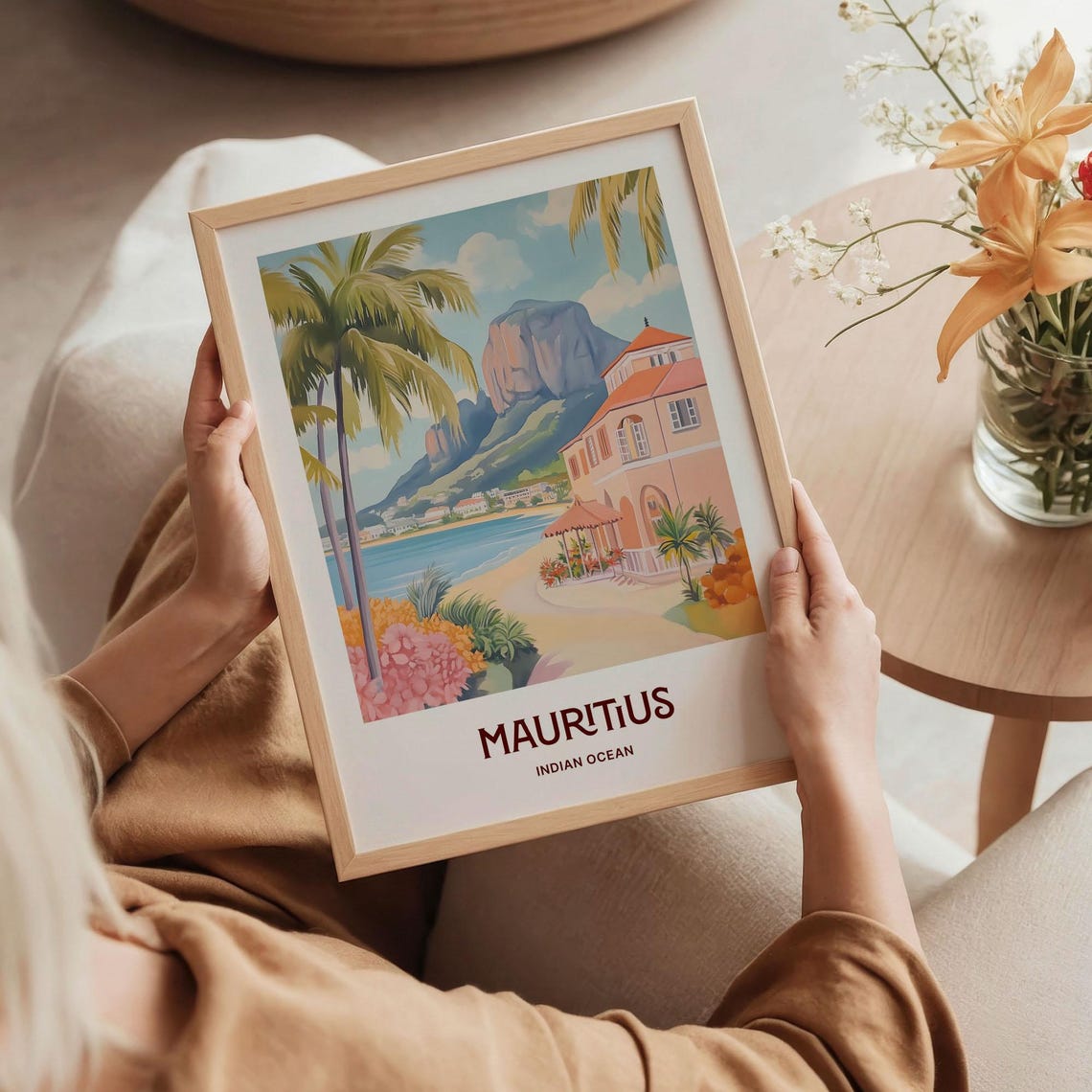 Mauritius Indian Ocean Palm Beach Villa Watercolor Travel Poster - Image 5