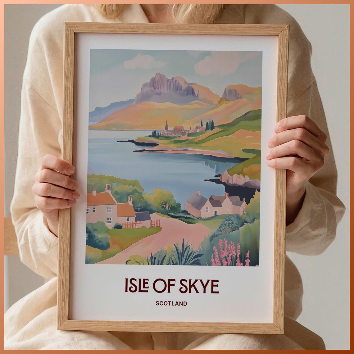 Isle of Skye Scotland Pastel Coastal Landscape Travel Poster