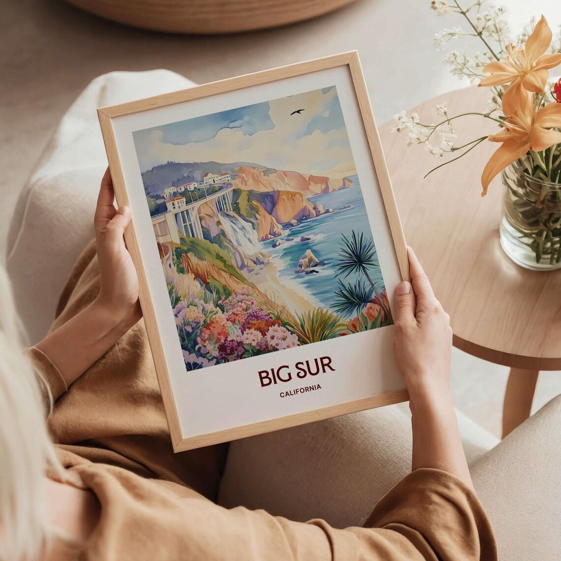 Big Sur California Bixby Bridge Coast Cliffs Watercolor Travel Poster - Image 5