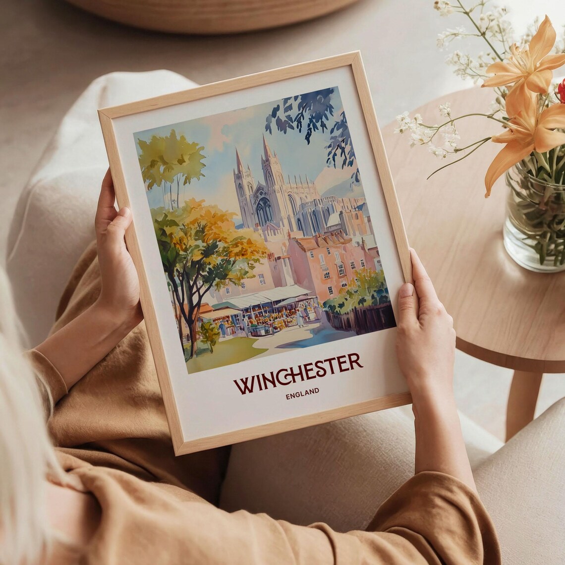 Winchester England Cathedral Market Square Watercolor Travel Poster - Image 5