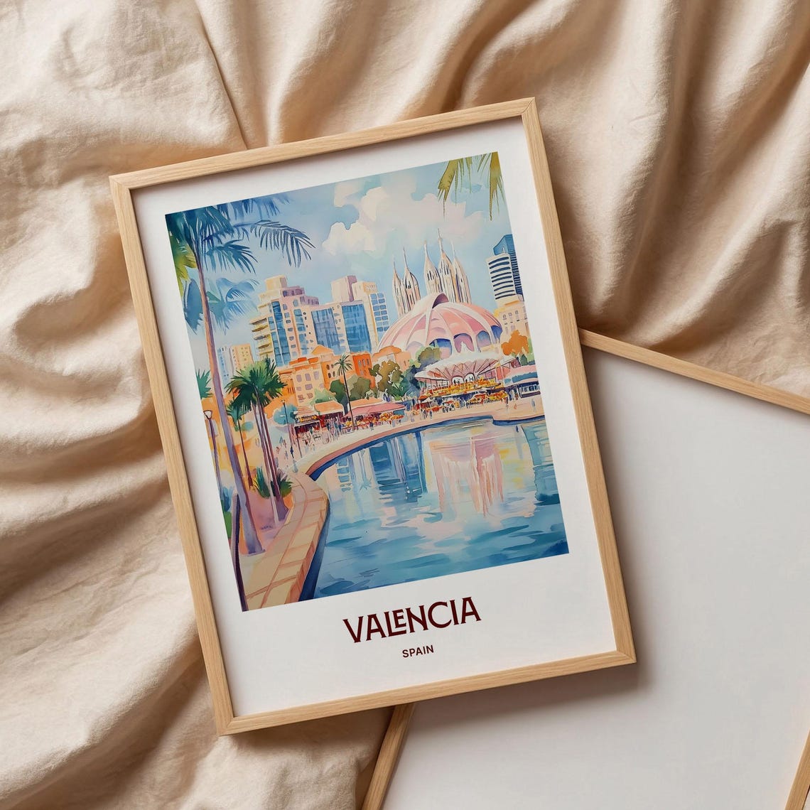Valencia Spain Modern Waterfront Promenade Watercolor City Poster - Image 3