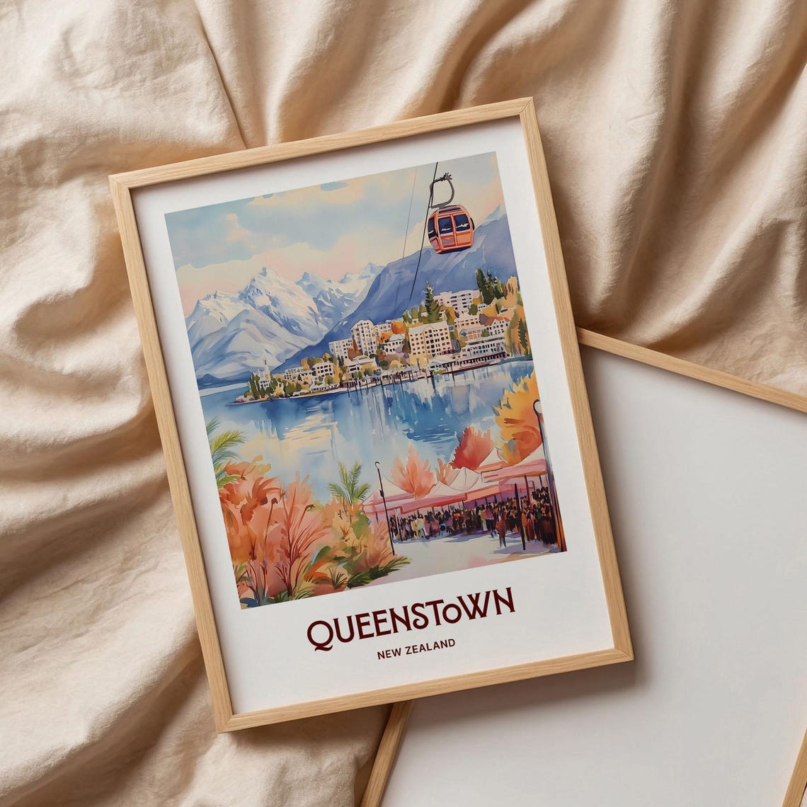 Queenstown Travel Poster New Zealand Wall Art Minimalist Coastal Art Retro Travel Print Pastel Cityscape Decor C35 716 - Image 3