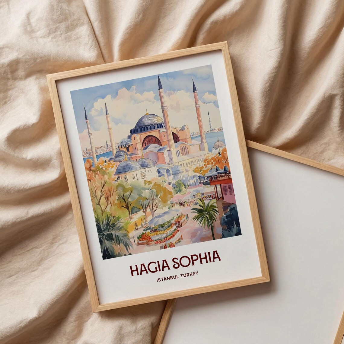 Hagia Sophia Istanbul Turkey Watercolor Domes Minarets Bazaar Art Poster - Image 3
