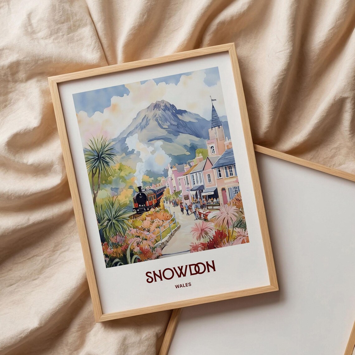 Snowdon Wales Mountain Village Steam Train Watercolor Peak Print - Image 3