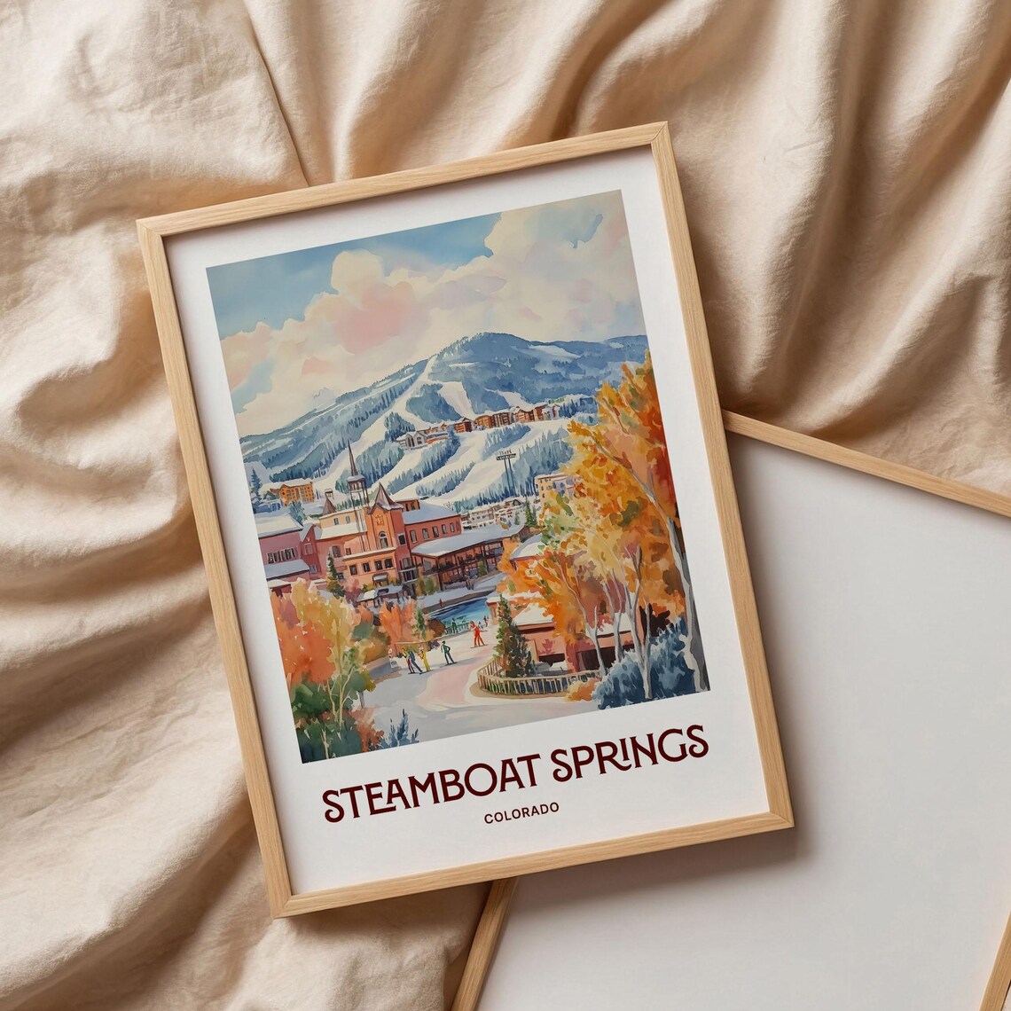 Steamboat Springs Colorado Ski Slopes Village Watercolor Winter Poster - Image 3