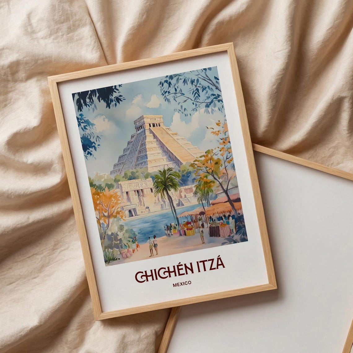 Chichen Itza Mexico Mayan Pyramid El Castillo Watercolor Travel Poster - Image 3