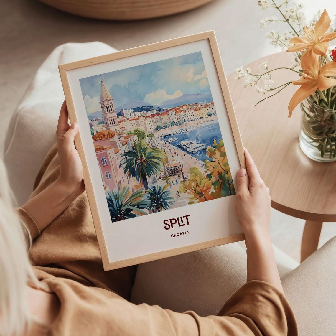 Split Croatia Harbor Promenade Bell Tower Watercolor Travel Poster Art - Image 5