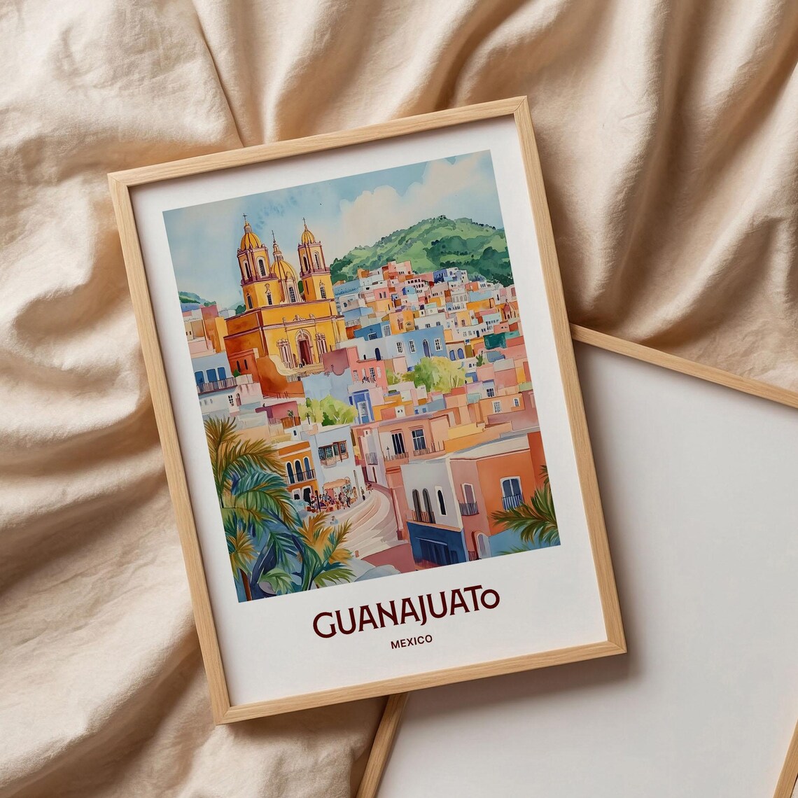 Guanajuato Mexico Colorful Hillside City Watercolor Travel Poster - Image 3