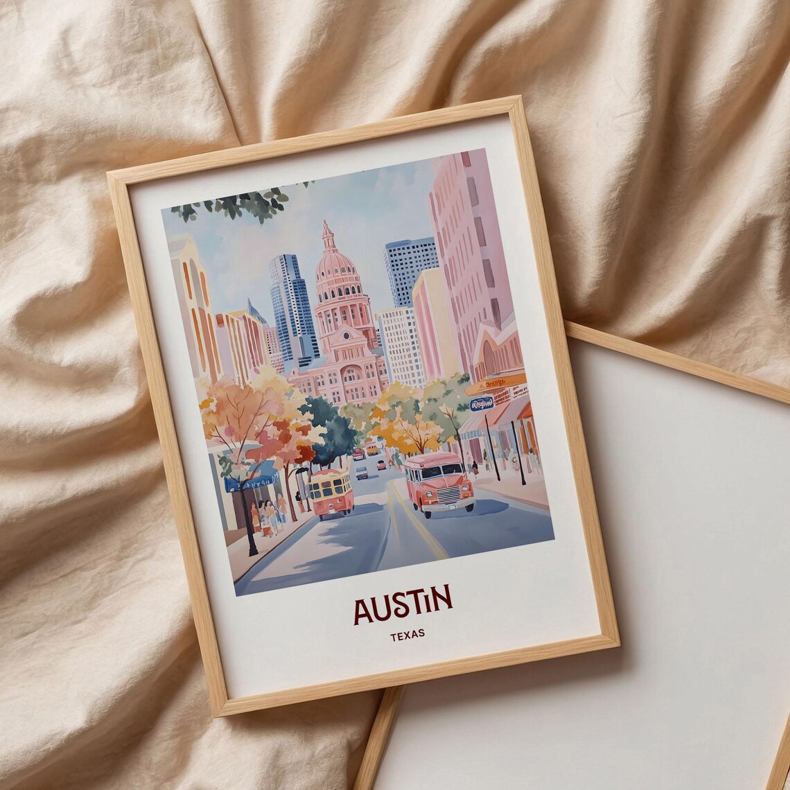 Austin Texas Capitol Building Downtown Street Watercolor Travel Poster - Image 3