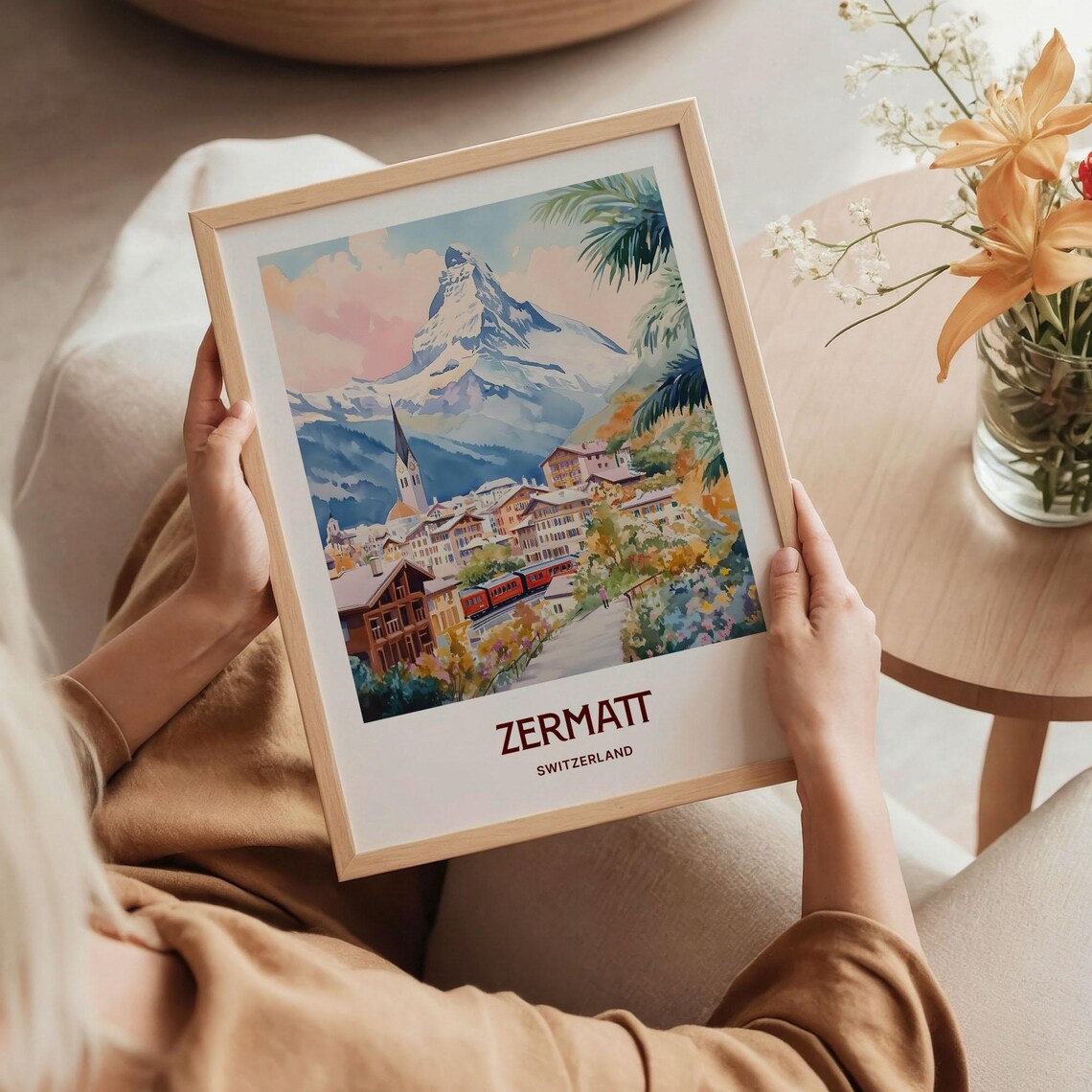 Zermatt Switzerland Watercolor Matterhorn Train Village Poster - Image 5