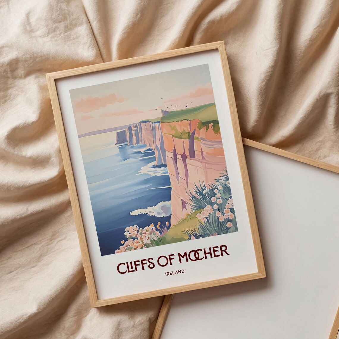 Cliffs of Moher Ireland Ocean Sunset Wildflowers Scene Poster - Image 3