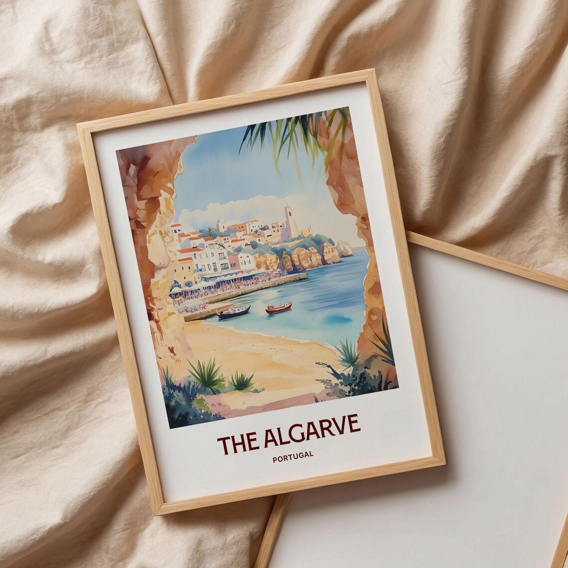 The Algarve Portugal Cove Beach Cliffs Watercolor Travel Poster - Image 3