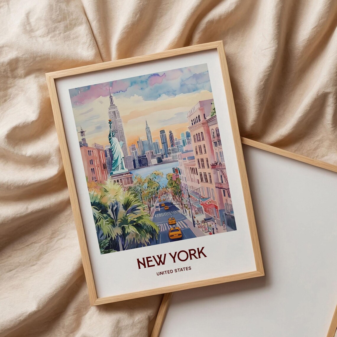 New York City Skyline Statue of Liberty Watercolor Travel Poster - Image 3