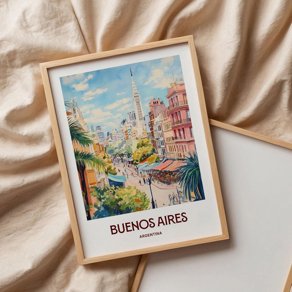Buenos Aires Argentina Watercolor Avenue Cafe Culture City Scene Poster - Image 3
