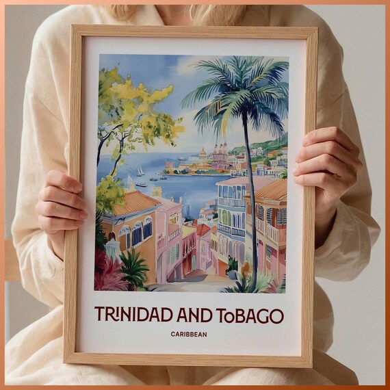 Trinidad and Tobago Caribbean Pastel Watercolor Harbor Poster