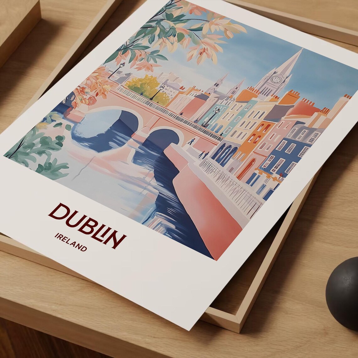 Dublin Ireland River Liffey Bridge Cityscape Travel Art Poster - Image 2