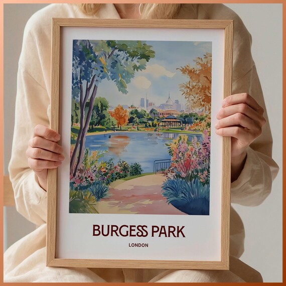 Burgess Park London Pond Gardens Watercolor Urban Oasis Travel Poster