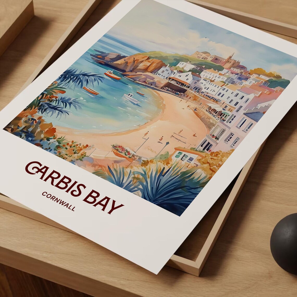 Carbis Bay Cornwall Beach Boats Harbor Watercolor Travel Poster - Image 2