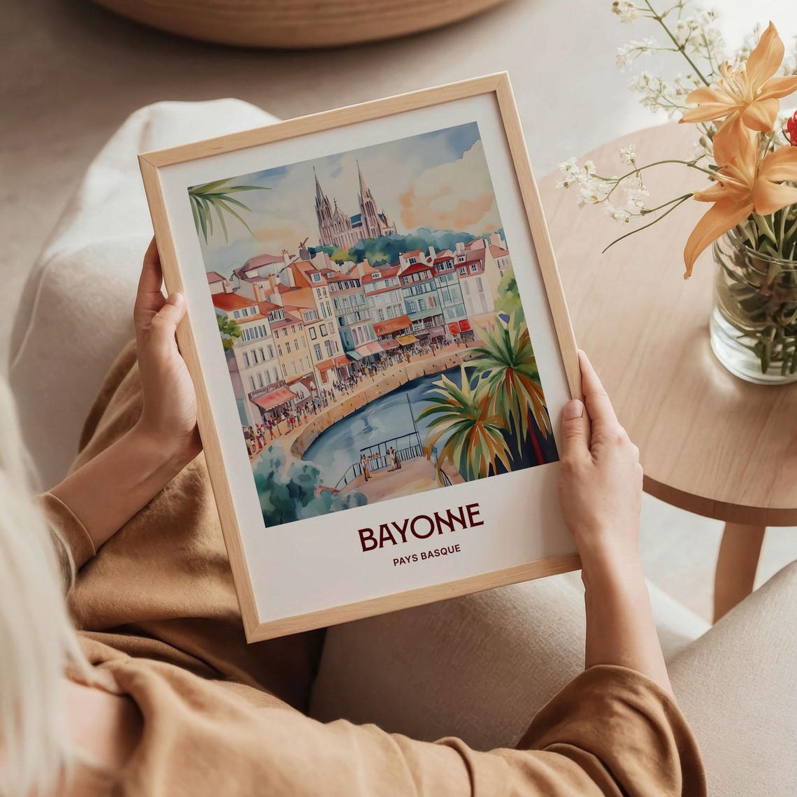 Bayonne Pays Basque Riverside Cathedral Old Town Watercolor Poster - Image 5
