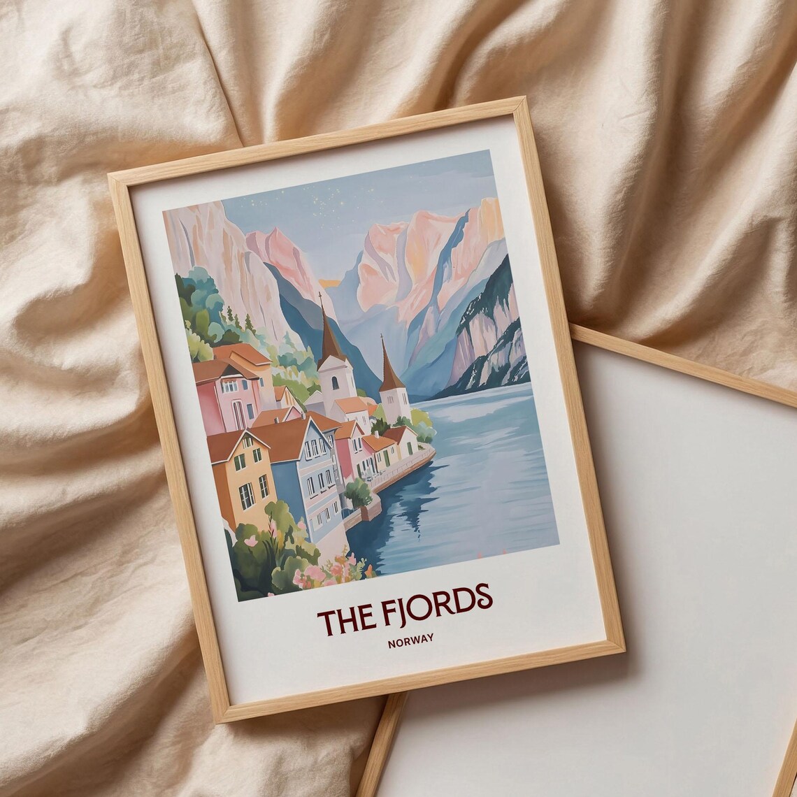 The Fjords Norway Pastel Fjord Village Mountain Scenery Poster - Image 3