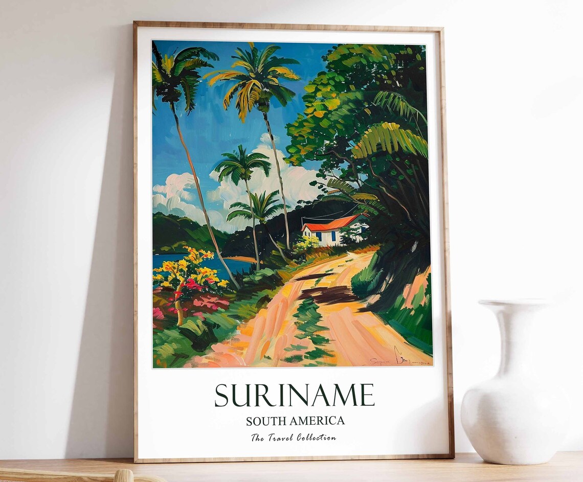 Suriname Print Travel Poster South America Wall Tropical Decor Botanical Latin Gift