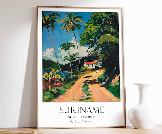 Suriname Print Travel Poster South America Wall Tropical Decor Botanical Latin Gift