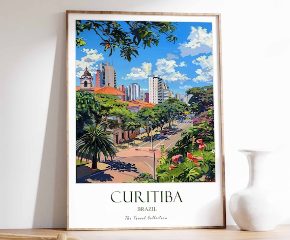 Curitiba Brazil Colorful City Skyline Travel Poster Palm Street Art