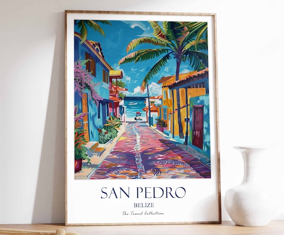 San Pedro Belize Colorful Tropical Street Travel Artwork Poster