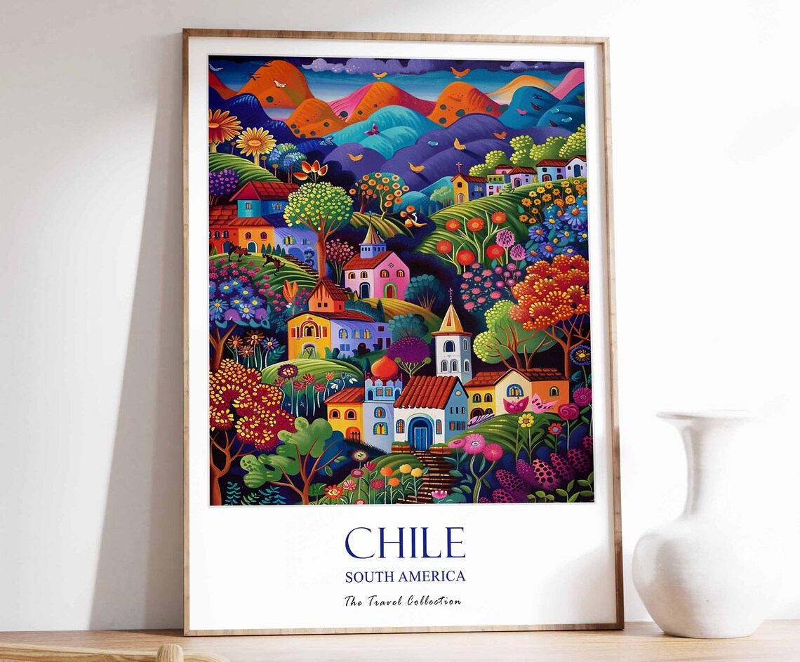 Chile South America Travel Collection Colorful Village Art Poster