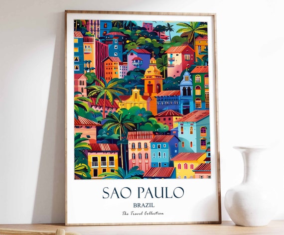 Sao Paulo Print Travel Poster Brazil Tropical Decor Wall Art Latin Gift