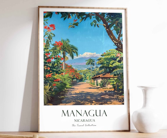 Managua Nicaragua Tropical Street Scene Travel Collection Poster