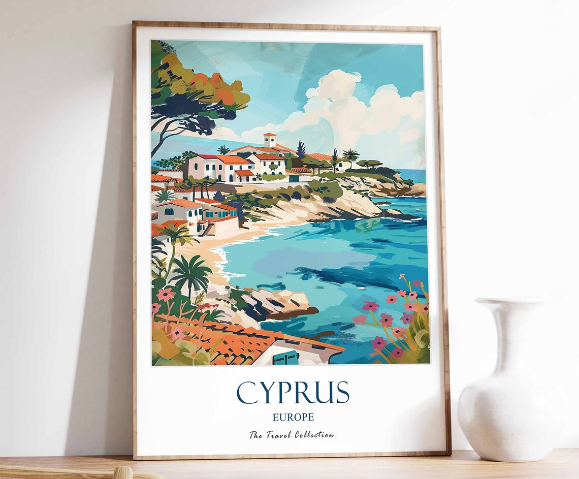 Cyprus Europe Turquoise Coast Village Travel Collection Poster