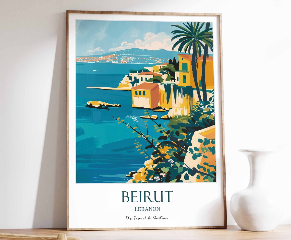 Beirut Lebanon Mediterranean Coastal City Vintage Travel Poster