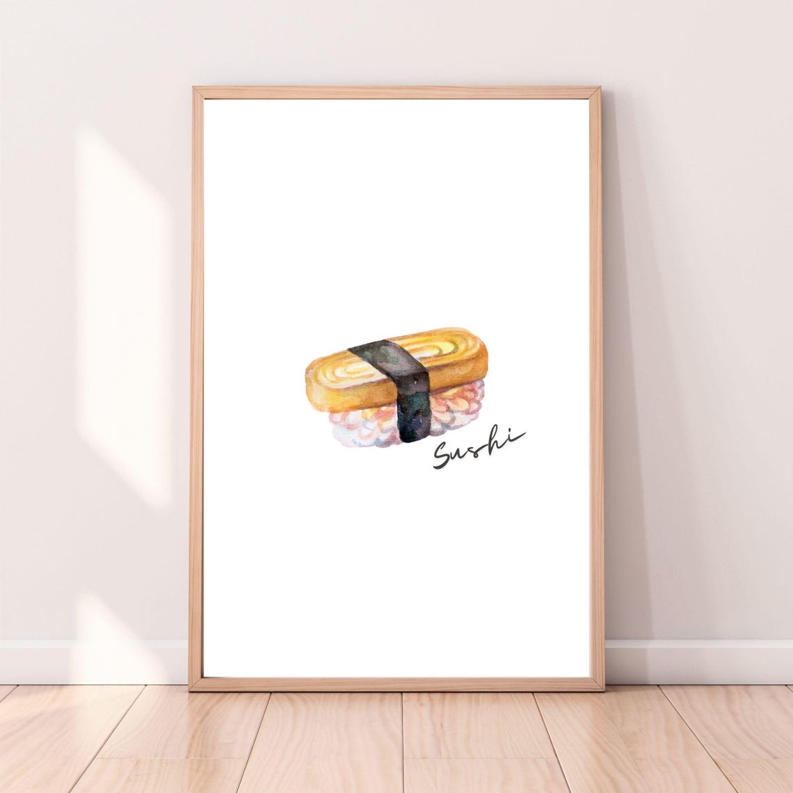 Tamago Egg Sushi With Nori Watercolor Japanese Kitchen Poster