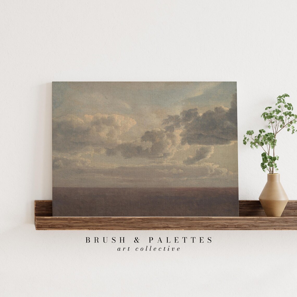 Moody Cloudscape Over Calm Sea Vintage Sky Oil Painting Poster - Image 3