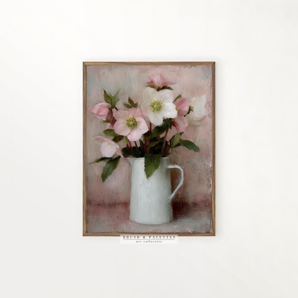 Soft Pink Blossoms In White Jug Romantic Floral Still Life Print - Image 2