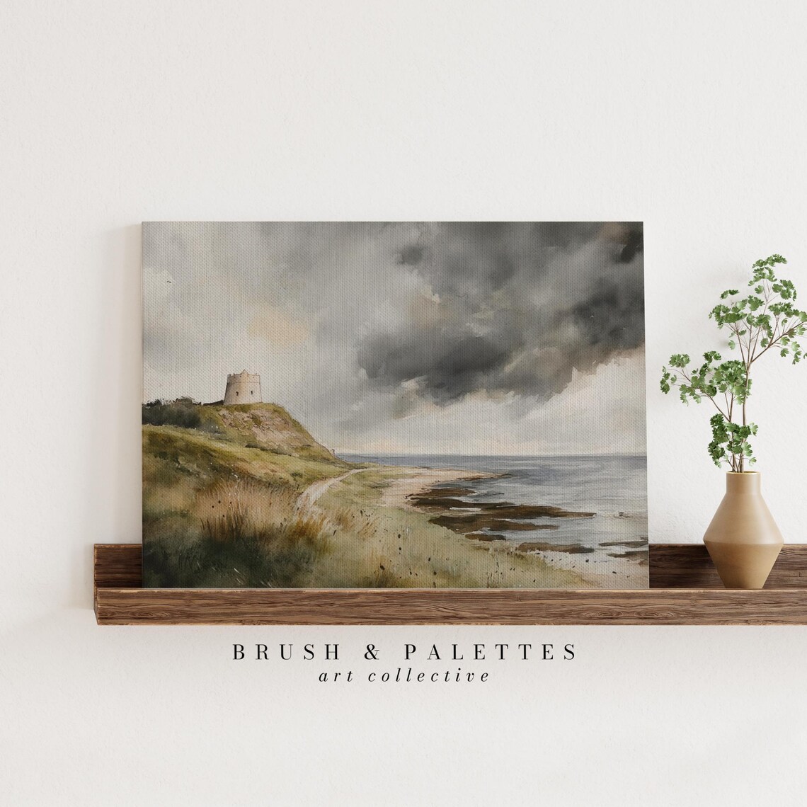 Stormy Coastal Tower Watercolor Moody Cliff Seascape Painting Poster - Image 2