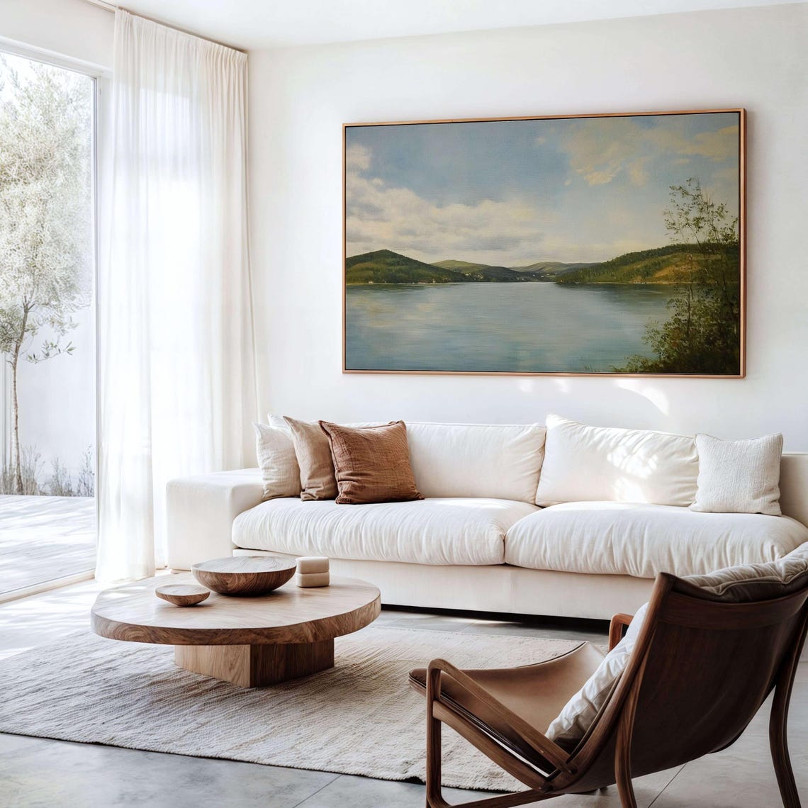 Serene Mountain Lake Calm Water Reflection Landscape Painting Poster - Image 3