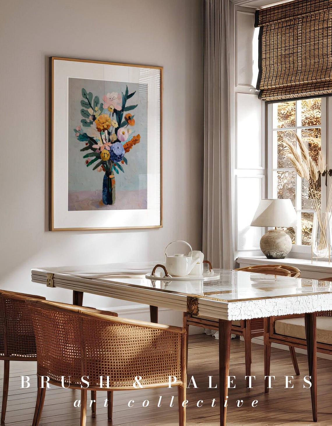 Colorful Flower Bouquet In Blue Vase Expressive Painting Poster - Image 3