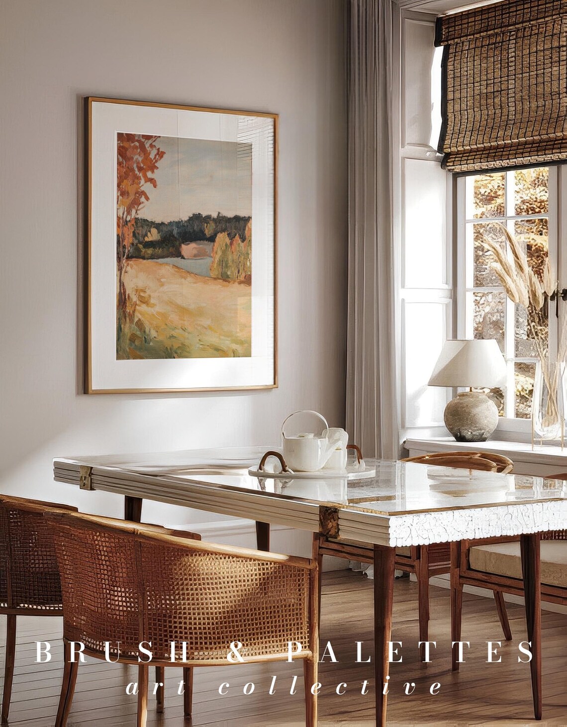 Autumn Lake Landscape Golden Meadow Fall Trees Oil Painting Poster - Image 3