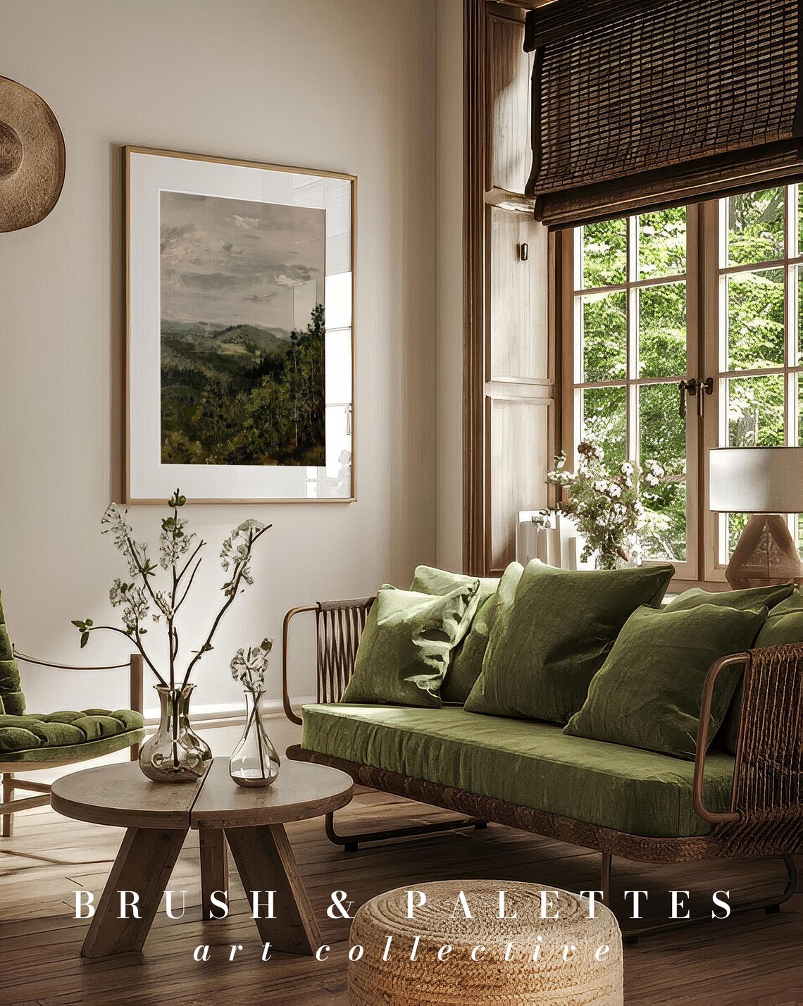 Green Mountain Valley Overlook Muted Tones Serene Landscape Art Poster - Image 3