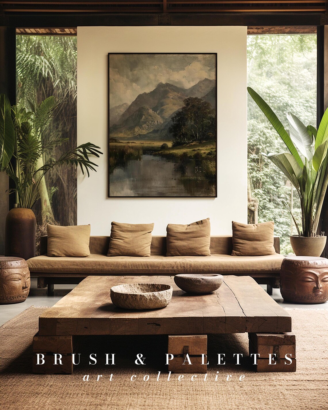 Serene Mountain Valley With Lake Vintage Landscape Oil Painting Poster - Image 2