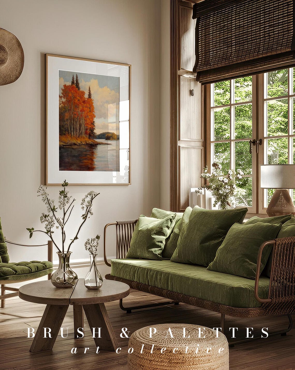 Autumn Lakeside Birch Trees Orange Foliage Fall Landscape Art Poster - Image 3