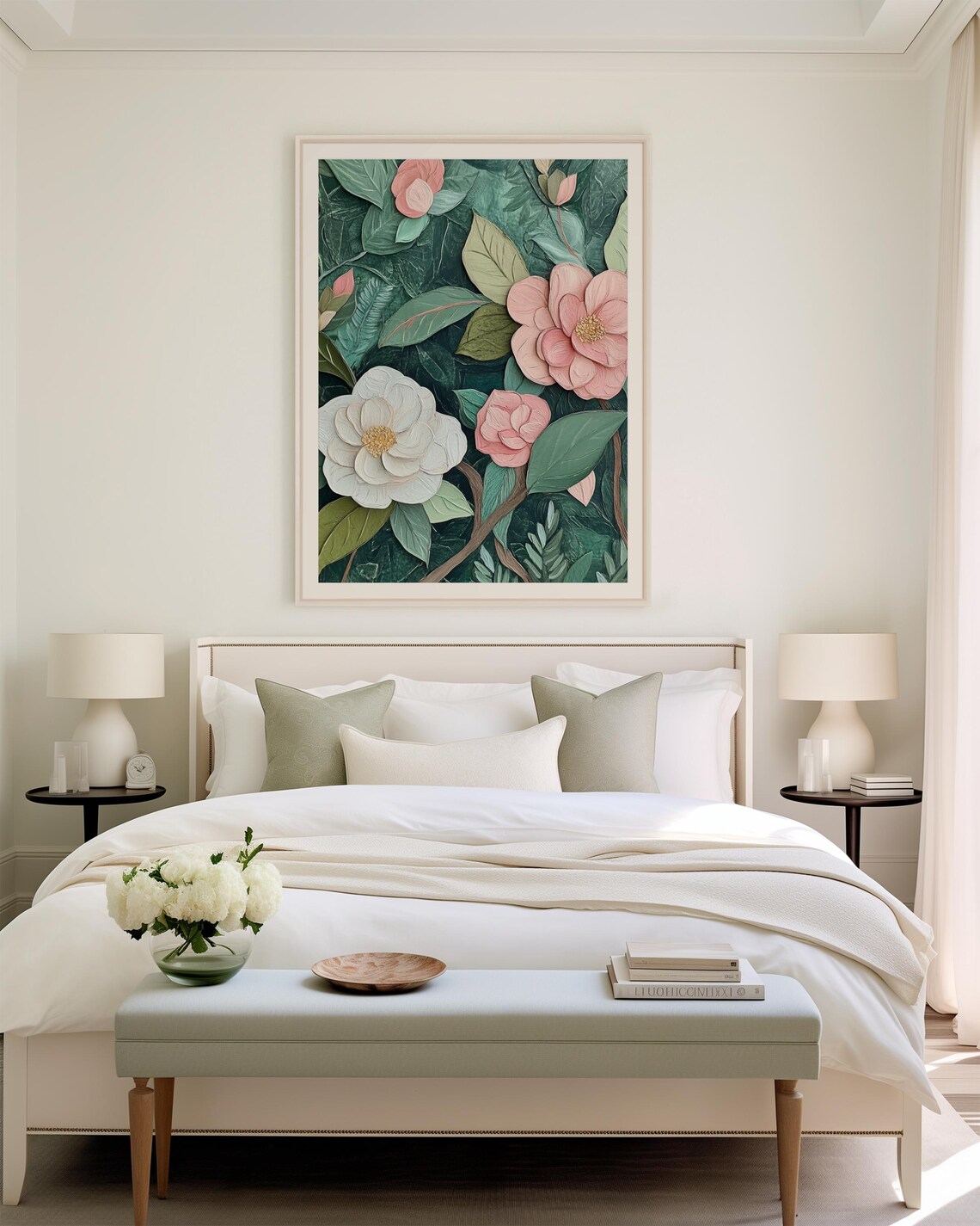 Textured Pink White Floral Painting Impasto Garden Bloom Poster - Image 2