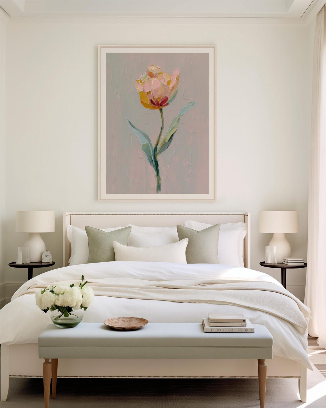 Yellow Pink Tulip Print, Minimalist Floral Decor - Image 3