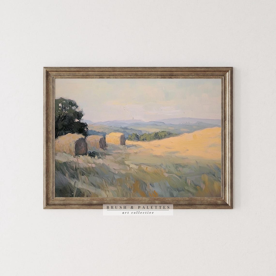 Golden Hay Bales Warm Sunset Field Rolling Hills Landscape Print - Image 3