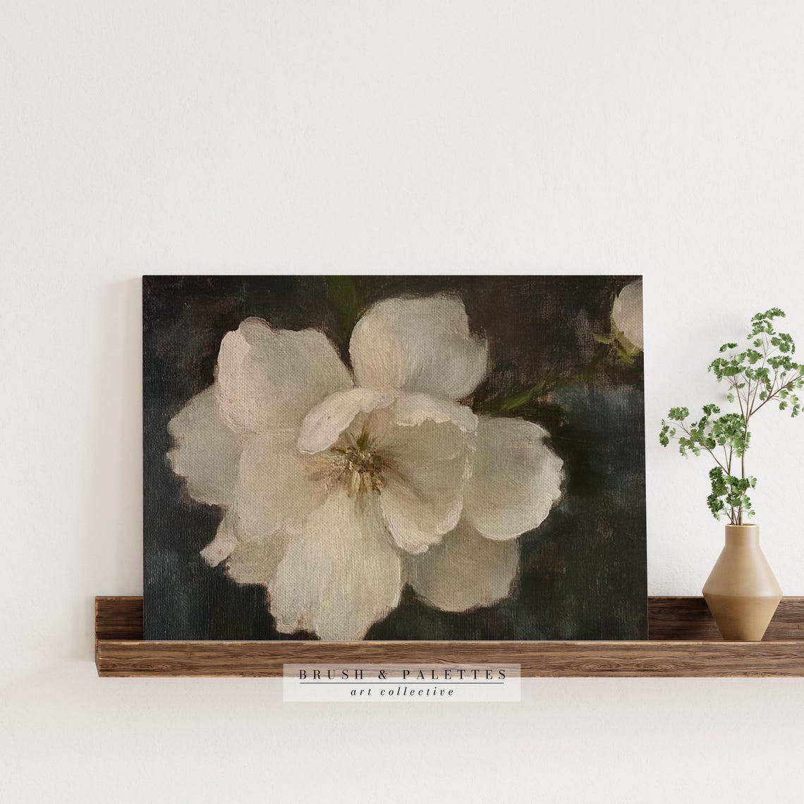 White Wild Rose Vintage Oil Painting Art Print - Image 2